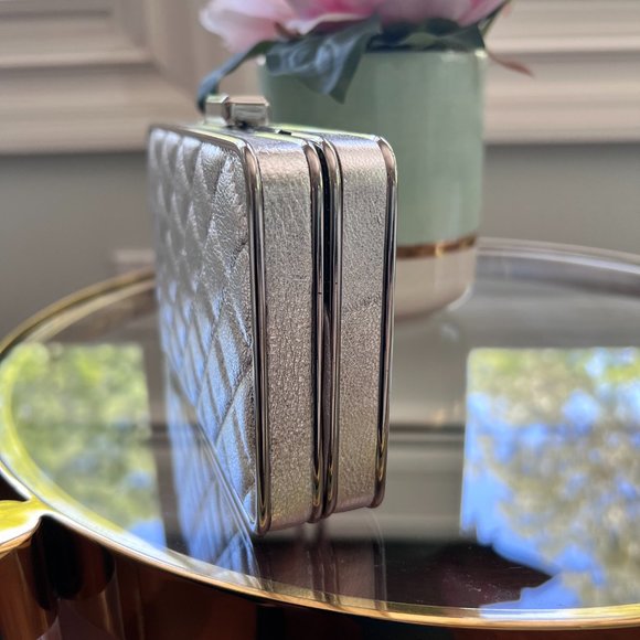 Michael Kors Elsie Silver Quilted Box Clutch - Picture 2 of 3